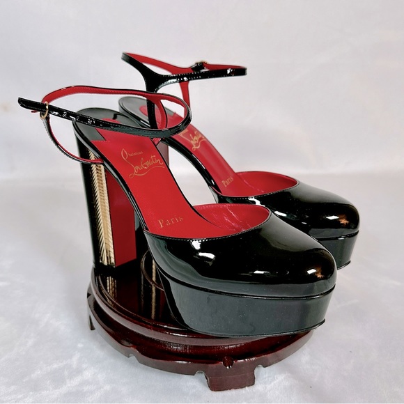 Christian Louboutin Black Patent Leather Platform Heels - Picture 1 of 10
